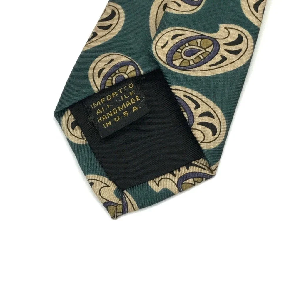 NEIMAN MARCUS Rare Collection Green Beige Multi Color Paisley Tie Necktie